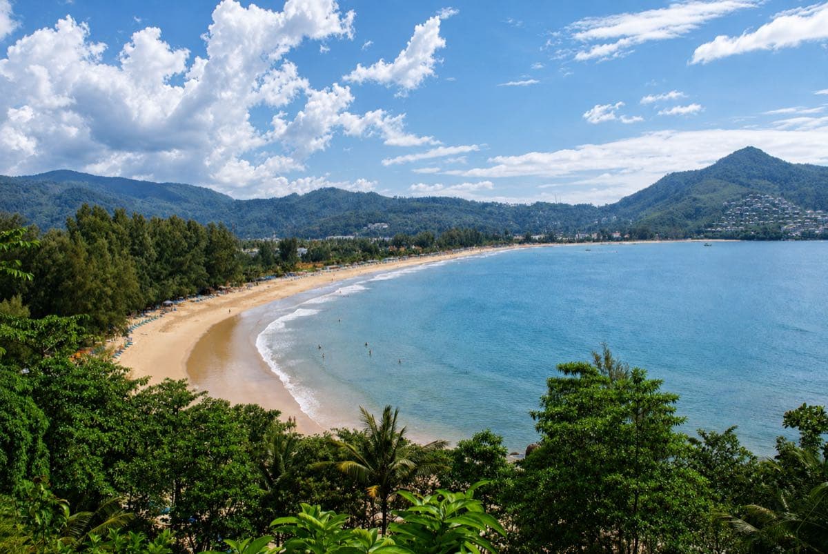 Kamala Beach and bay on Phuket's west coast, below the Millionaire's Mile cliff road