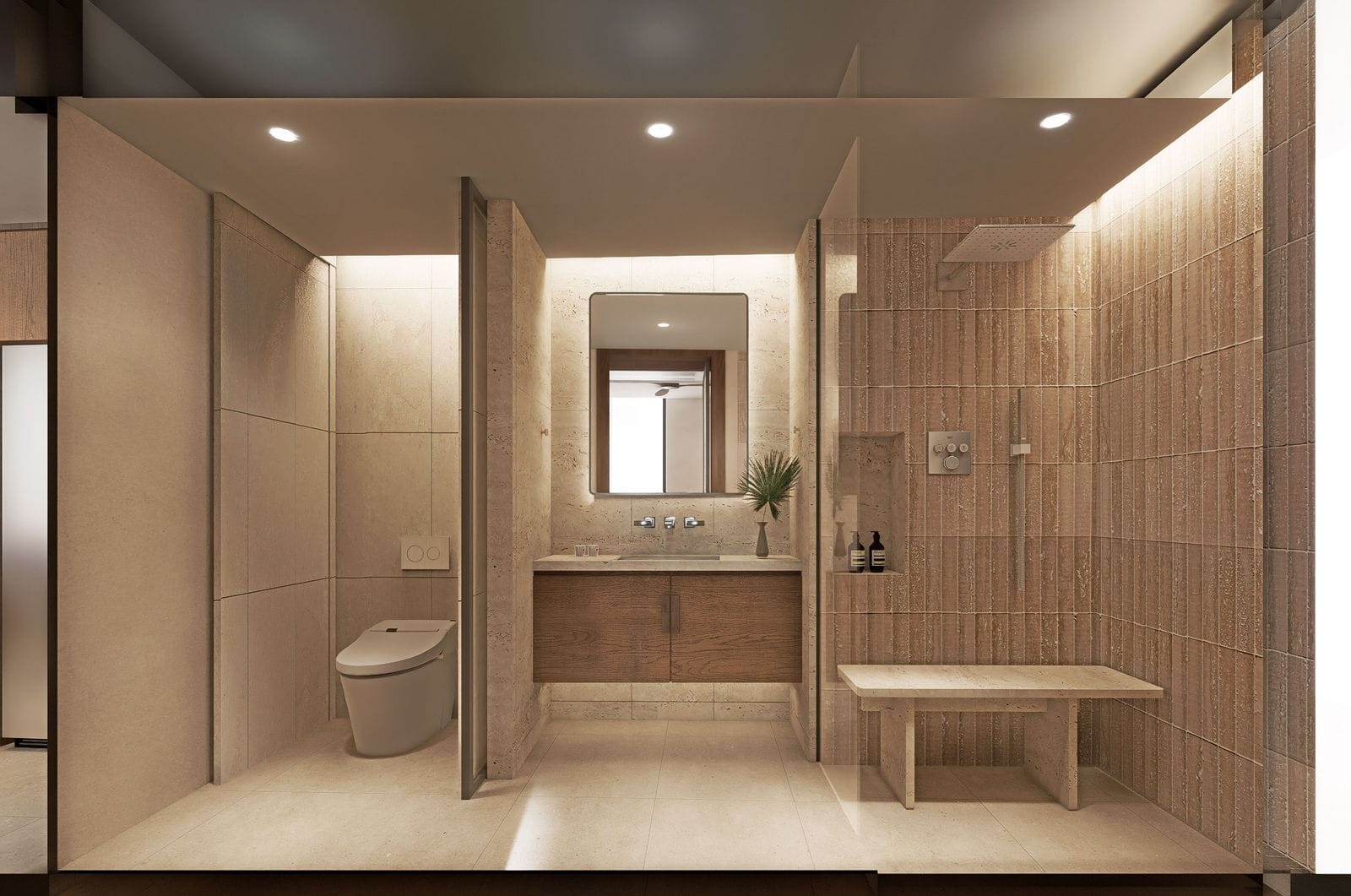 Angsana Golf Residences Topaz 两居室淋浴间的效果图:设洗手盆、步入式淋浴间及智能马桶