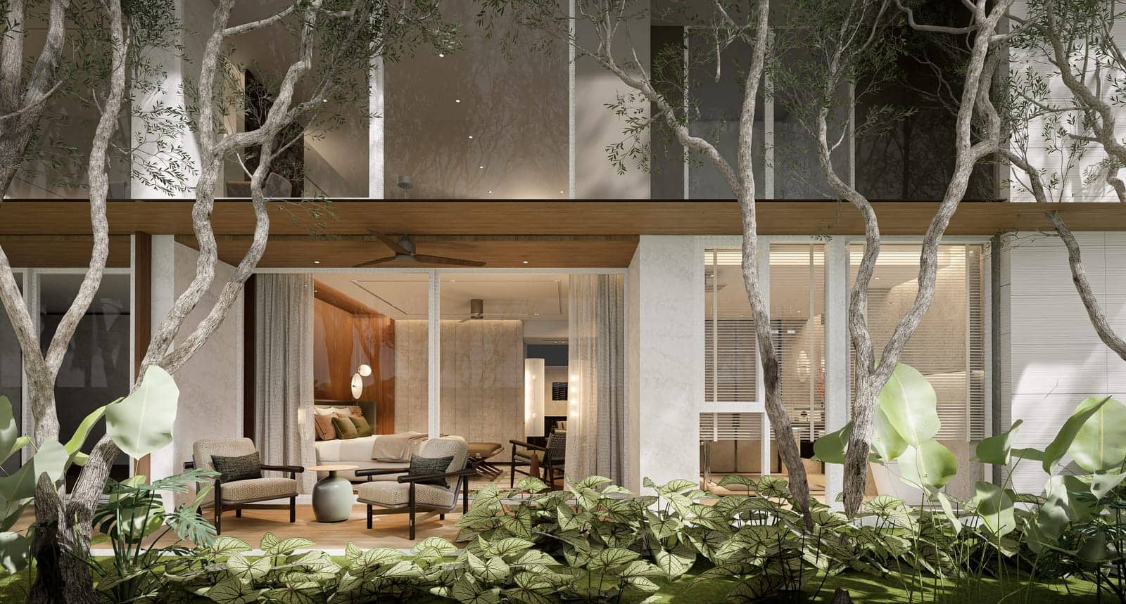 Banyan Tree Beach Residences Nerea 一個下層複式私人花園的效果圖,望入一間睡房