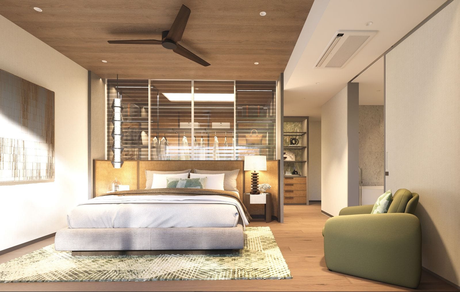 Banyan Tree Beach Residences Nerea 一個住宅第二睡房的效果圖,設閱讀椅及吊扇