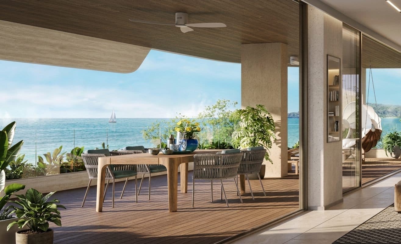 Banyan Tree Beach Residences Oceanus 有蓋用餐露台的電腦效果圖:正對安達曼海
