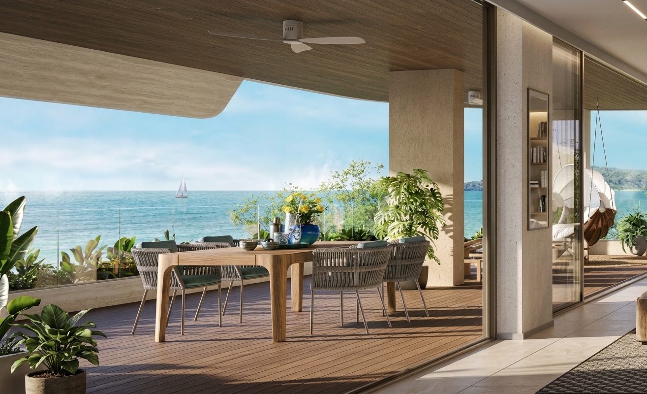 Banyan Tree Beach Residences Oceanus 有蓋用餐露台的電腦效果圖:正對安達曼海