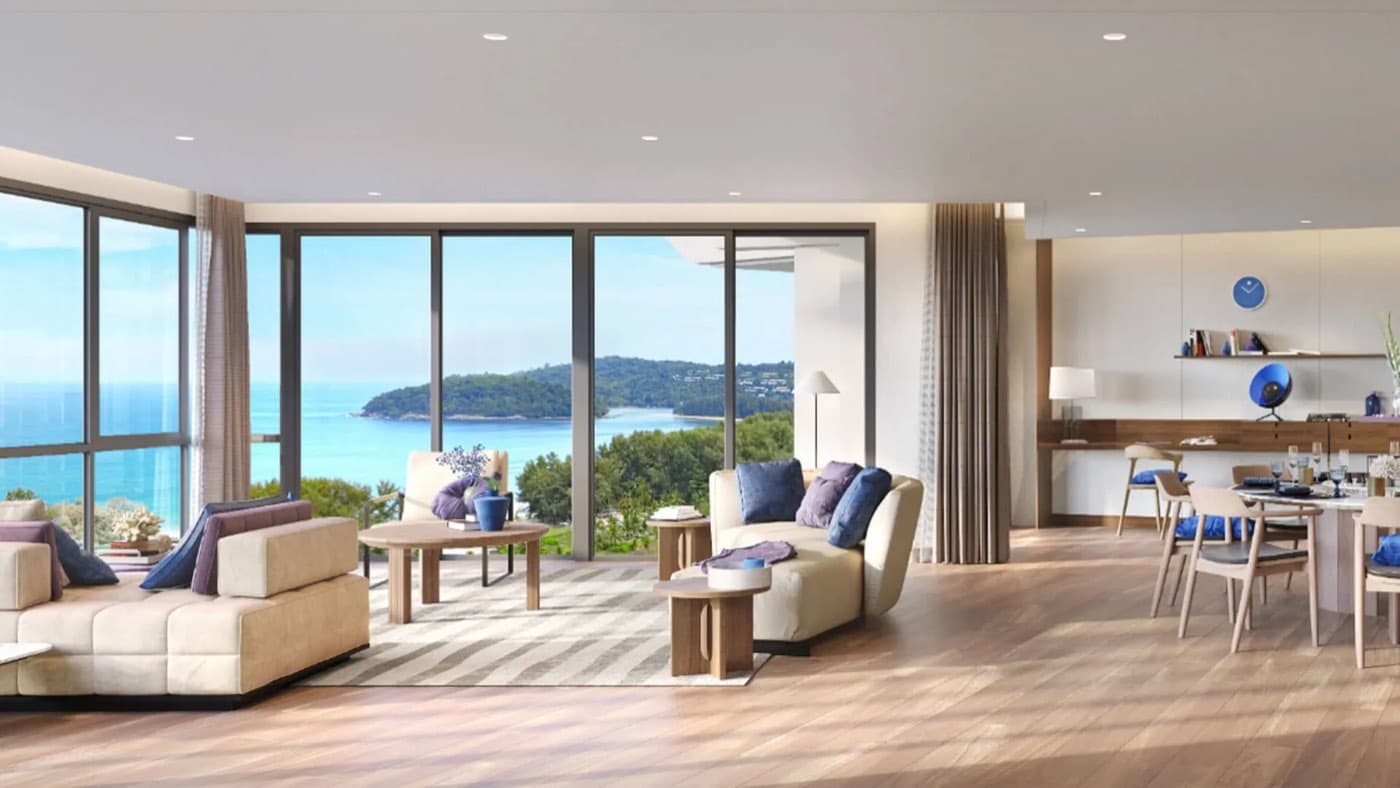 ภาพจำลองพื้นที่นั่งเล่นของยูนิตแบบ A ที่ Banyan Tree Beach Residences Sirena ภูเก็ต