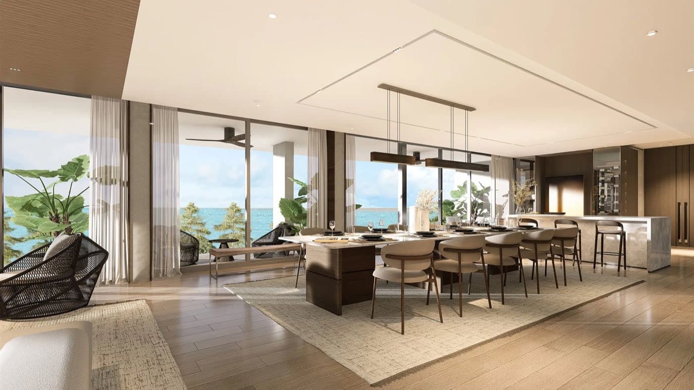 Phuket、Banyan Tree Beach Residences Varuna 頂層單位客廳與飯廳的電腦效果圖