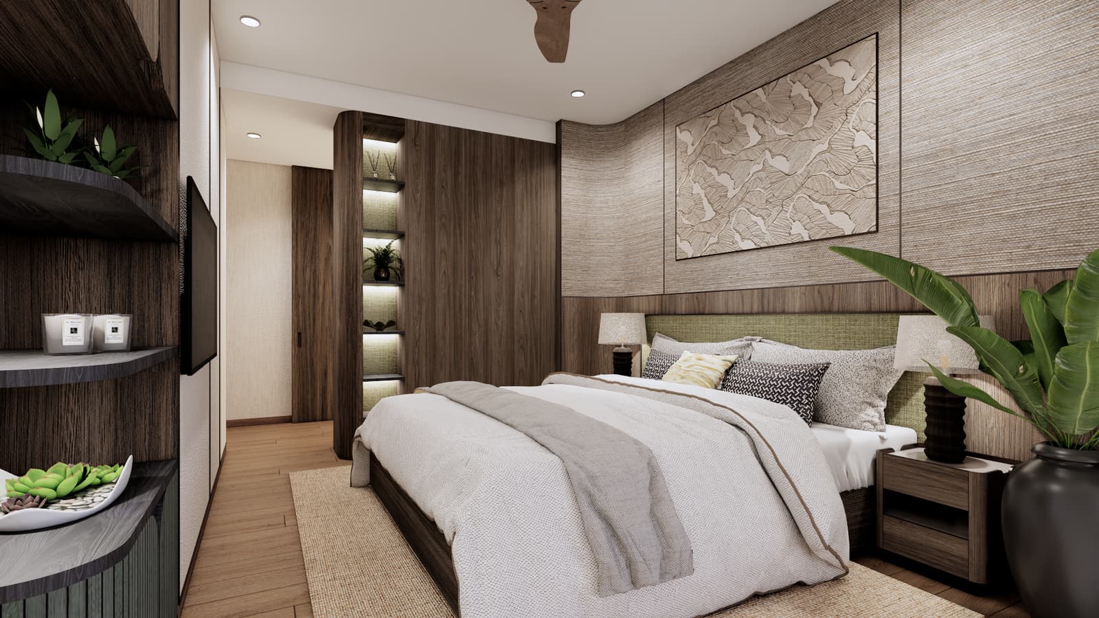 ภาพจำลองห้องนอนในห้องสองห้องนอนของอาคาร Hibiscus ที่ Bellaguna Golf Residences