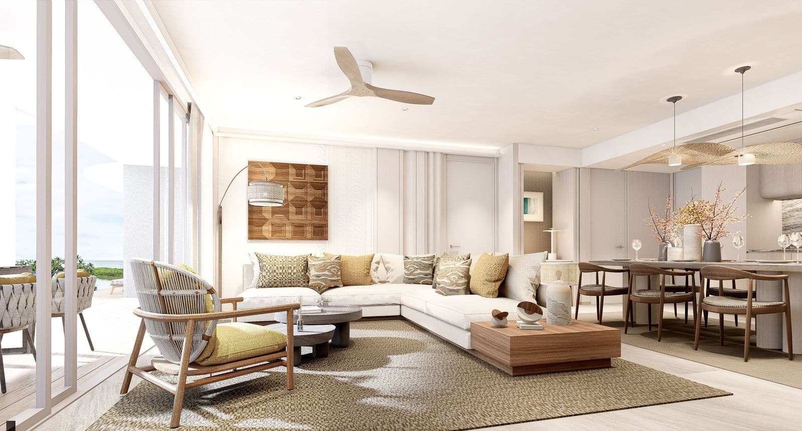 ภาพจำลองห้องนั่งเล่นของห้องสองห้องนอนที่ Bellaguna Lake Residences Lotus เปิดออกสู่ระเบียง