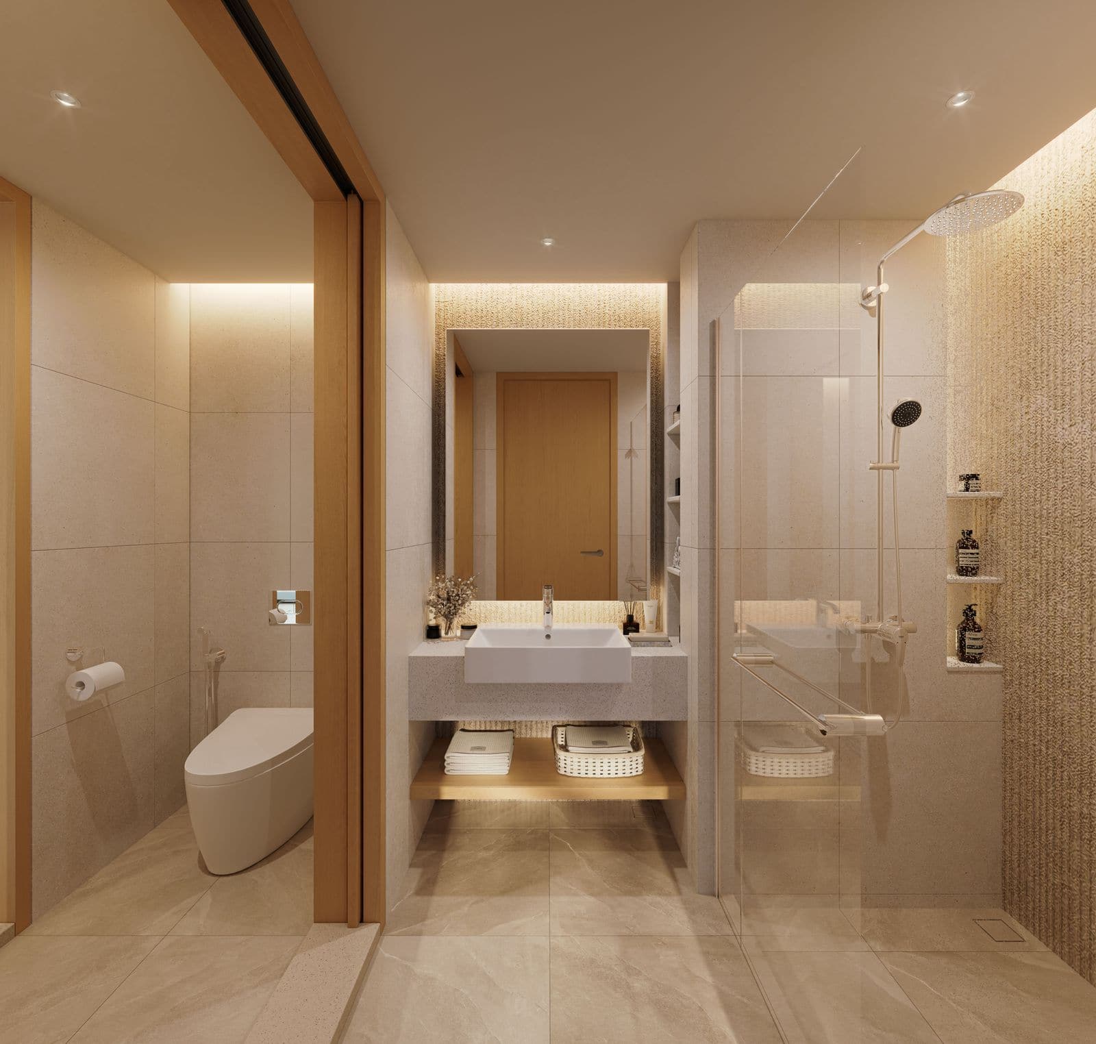 Laguna Lake Residences Aster 一房住宅浴室的電腦效果圖:玻璃屏後是步入式淋浴間