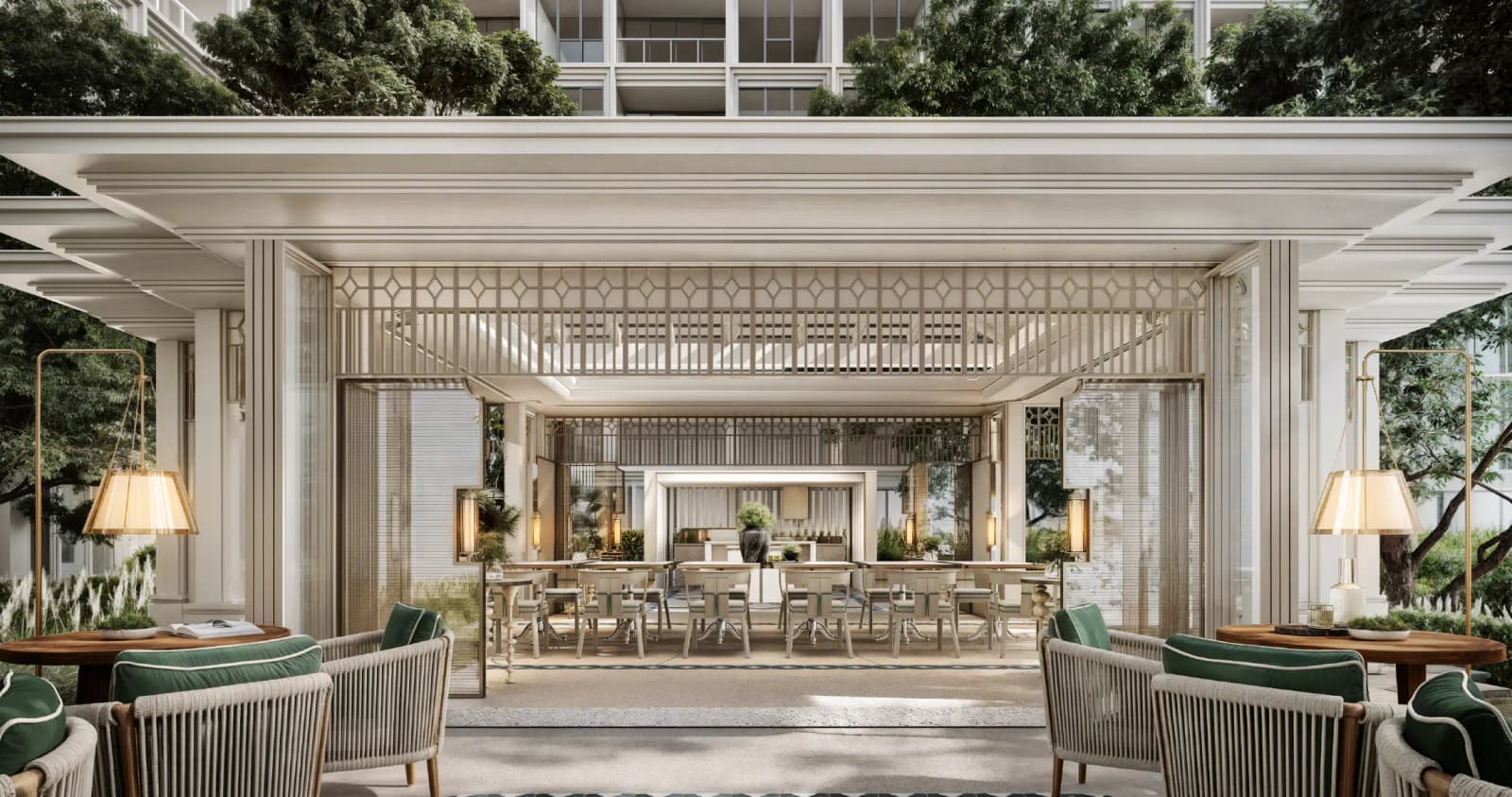 ภาพจำลองศาลาต้อนรับและเลานจ์ที่ The Residences at InterContinental Phuket Resort, Kamala ซุ้มโค้งสไตล์เปอรานากันเปิดออกสู่สวน
