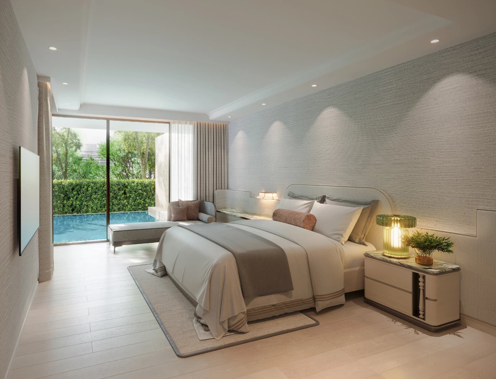 ภาพจำลองห้องนอนในห้องชุด 2 ห้องนอนพร้อมสระที่ The Residences at InterContinental Phuket Resort, Kamala ประตูกระจกเปิดออกสู่สระส่วนตัว