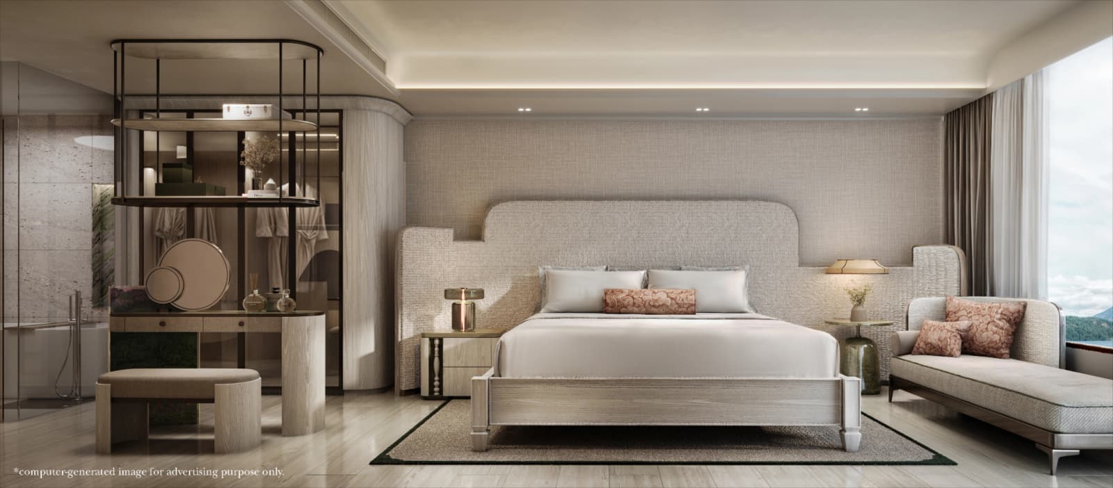 ภาพจำลองห้องนอนใหญ่ของห้องชุด 2 ห้องนอนที่ The Residences at InterContinental Phuket Resort, Kamala เปิดออกสู่ระเบียง