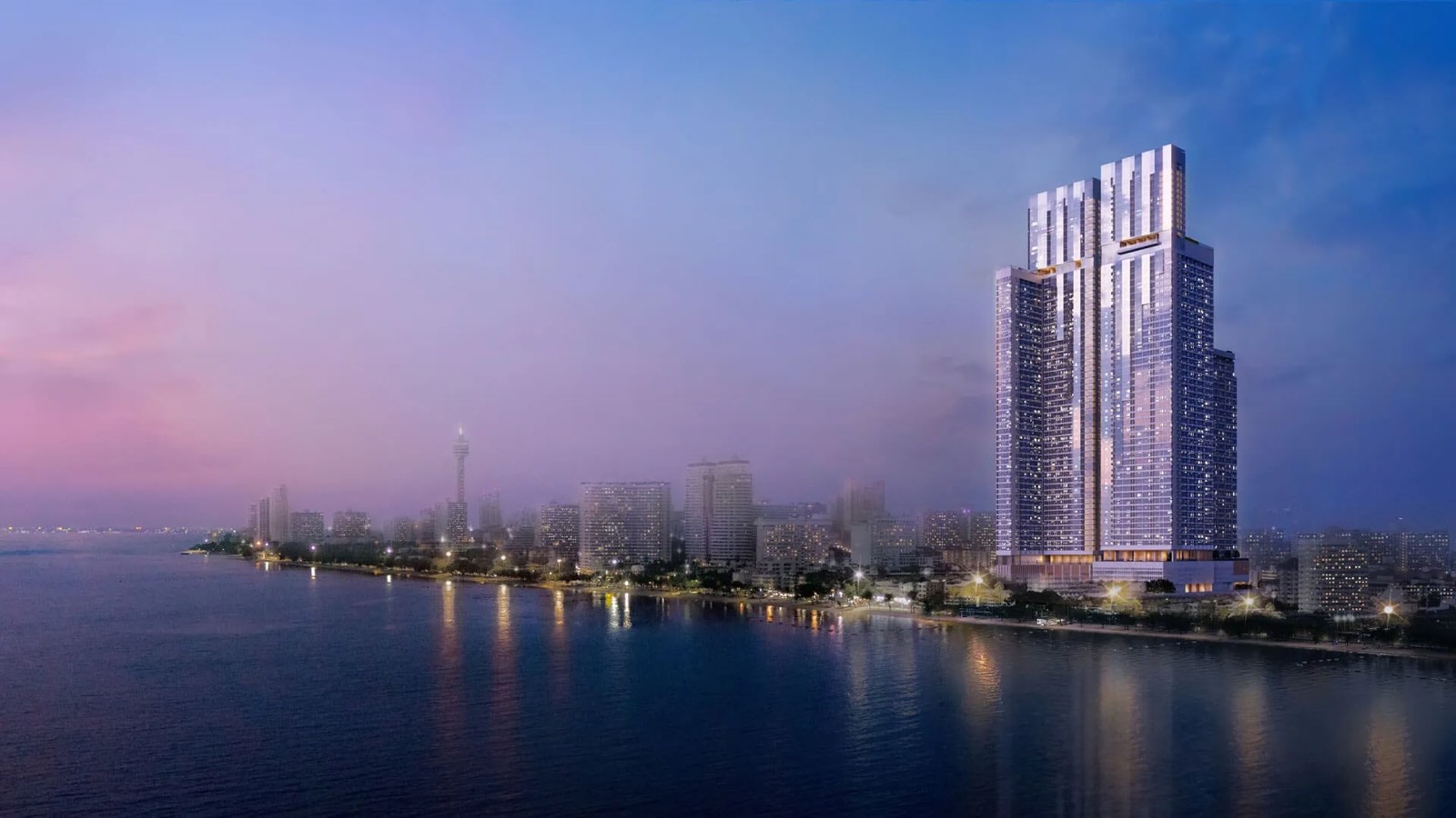 Computer-generated render of Skypark Lucean Jomtien Pattaya, the Banyan Group Skypark towers on Jomtien Second Road