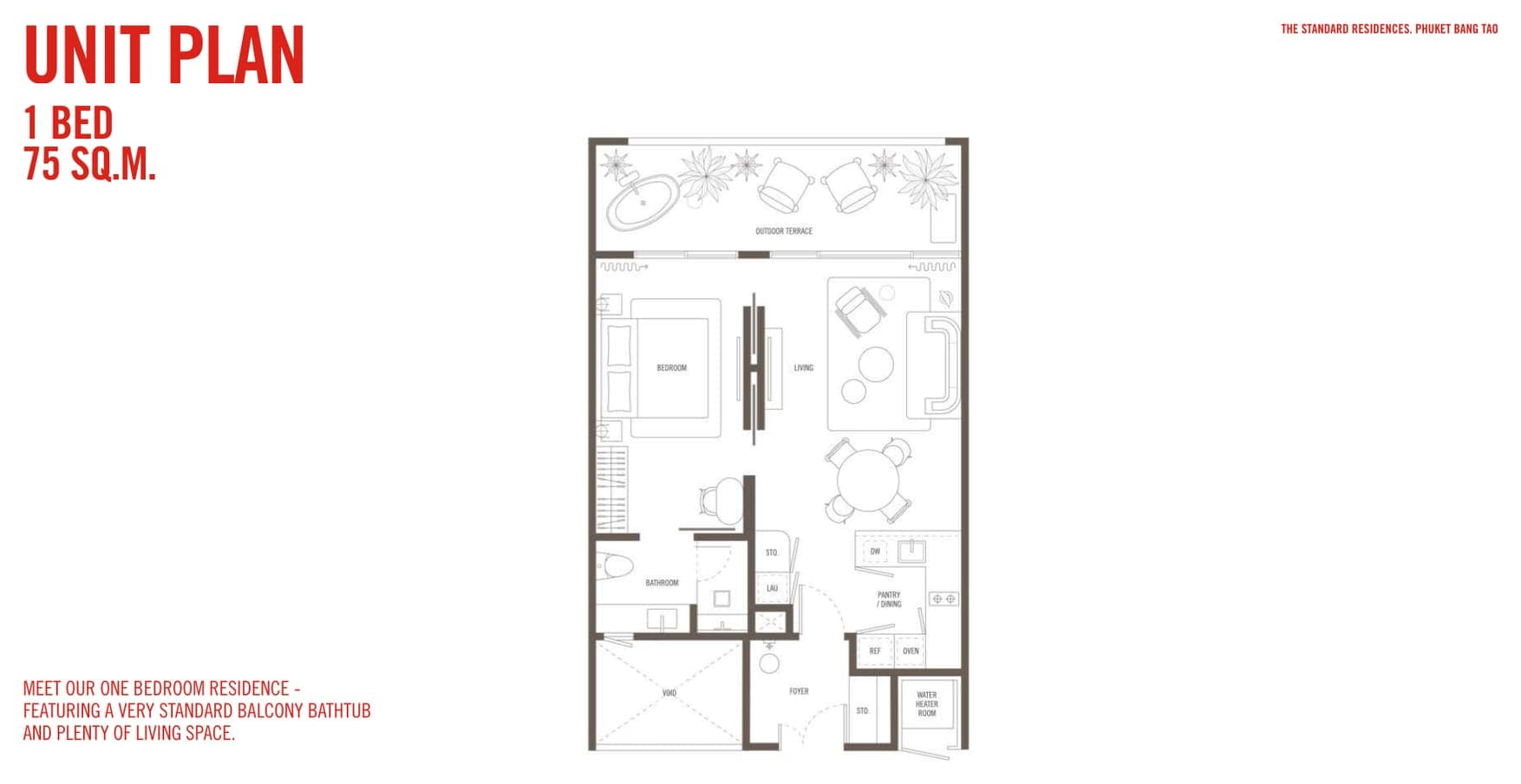 План резиденции с одной спальней в The Standard Residences, Phuket Bang Tao от застройщика, 75 м²