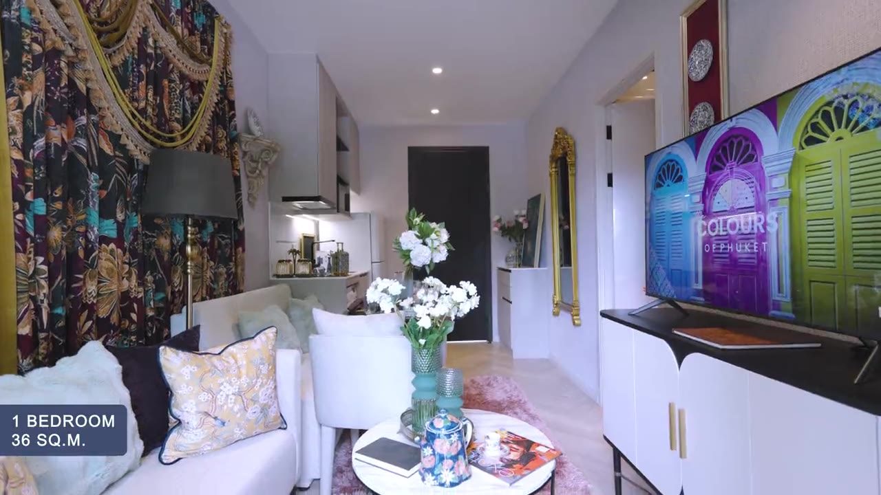 The Title Heritage Bang-Tao, Phuket 的一居室样板间内部:36、37、49及56平方米的客厅、厨房与卧室