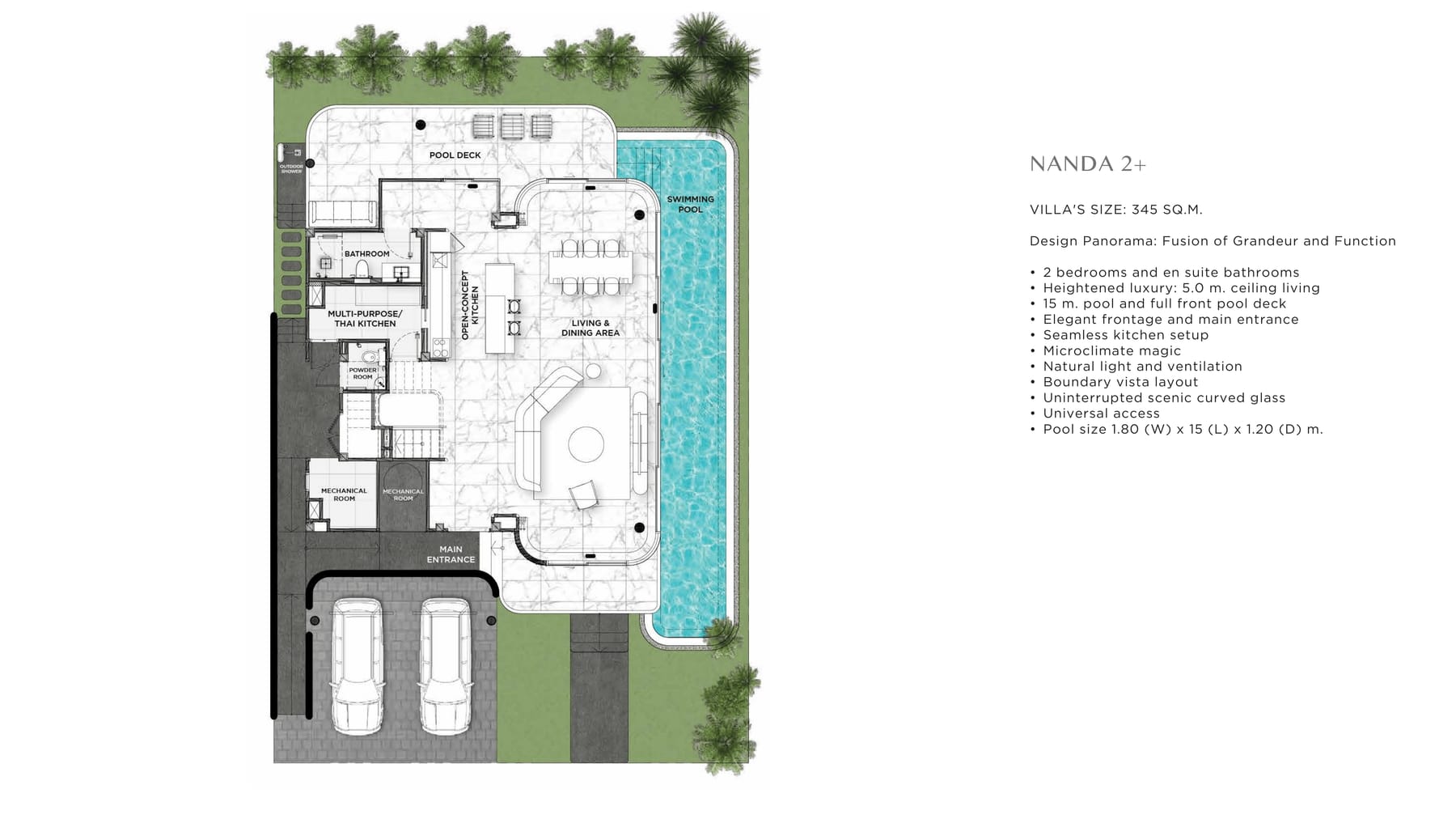Developer's ground-floor plan of the Nanda 2+ villa at Tri Vananda, Phuket