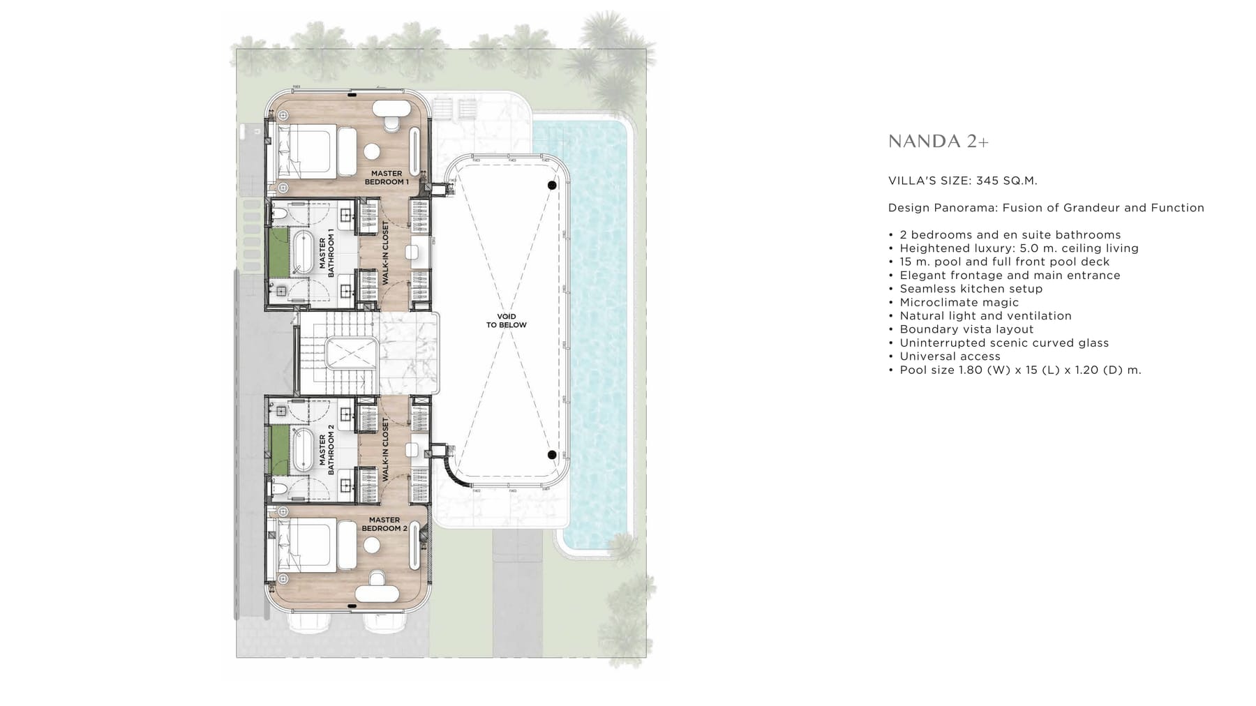 Developer's upper-floor plan of the Nanda 2+ villa at Tri Vananda, Phuket