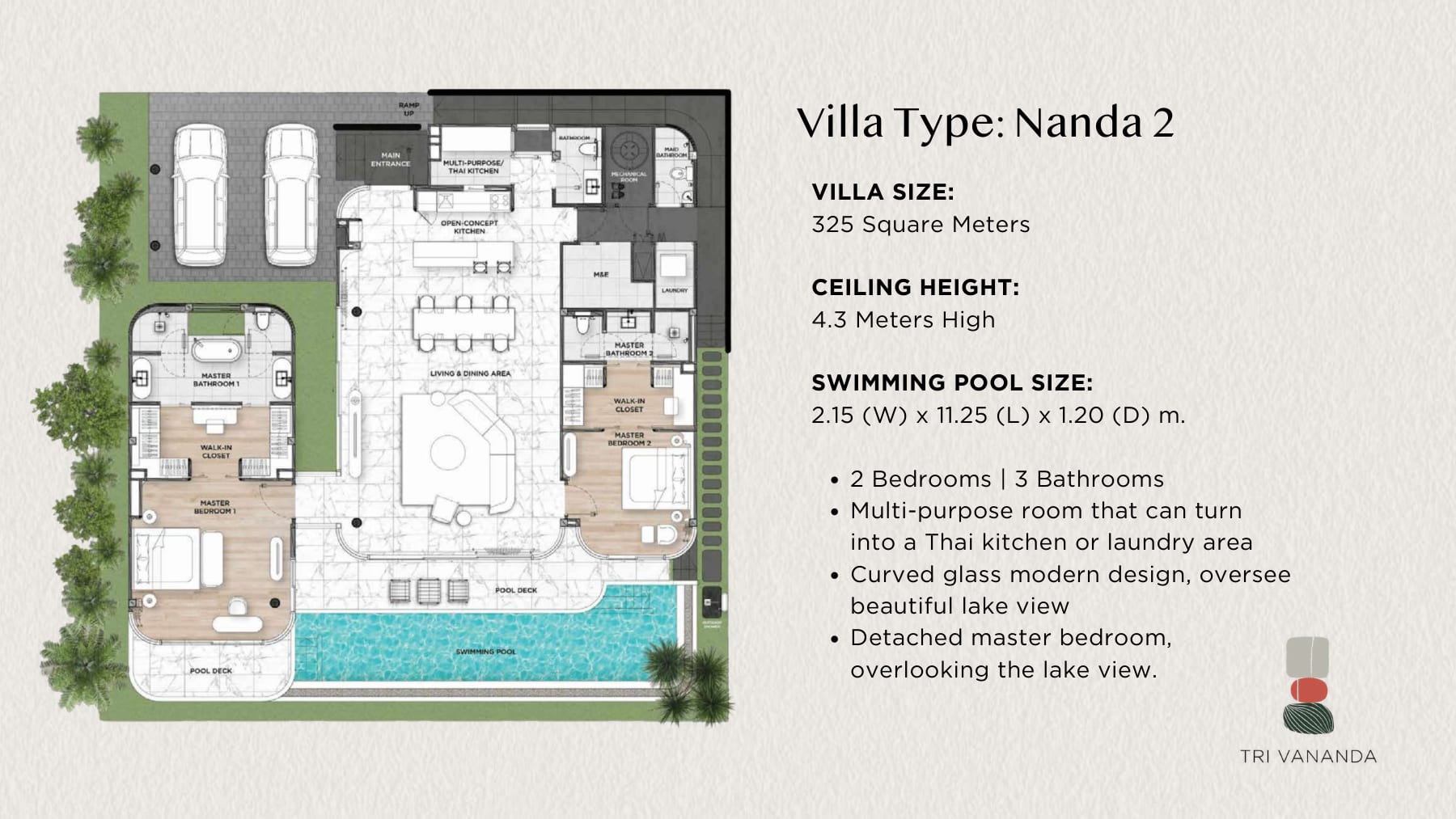 Developer's floor plan of the Nanda 2 villa at Tri Vananda, Phuket, 325 square metres