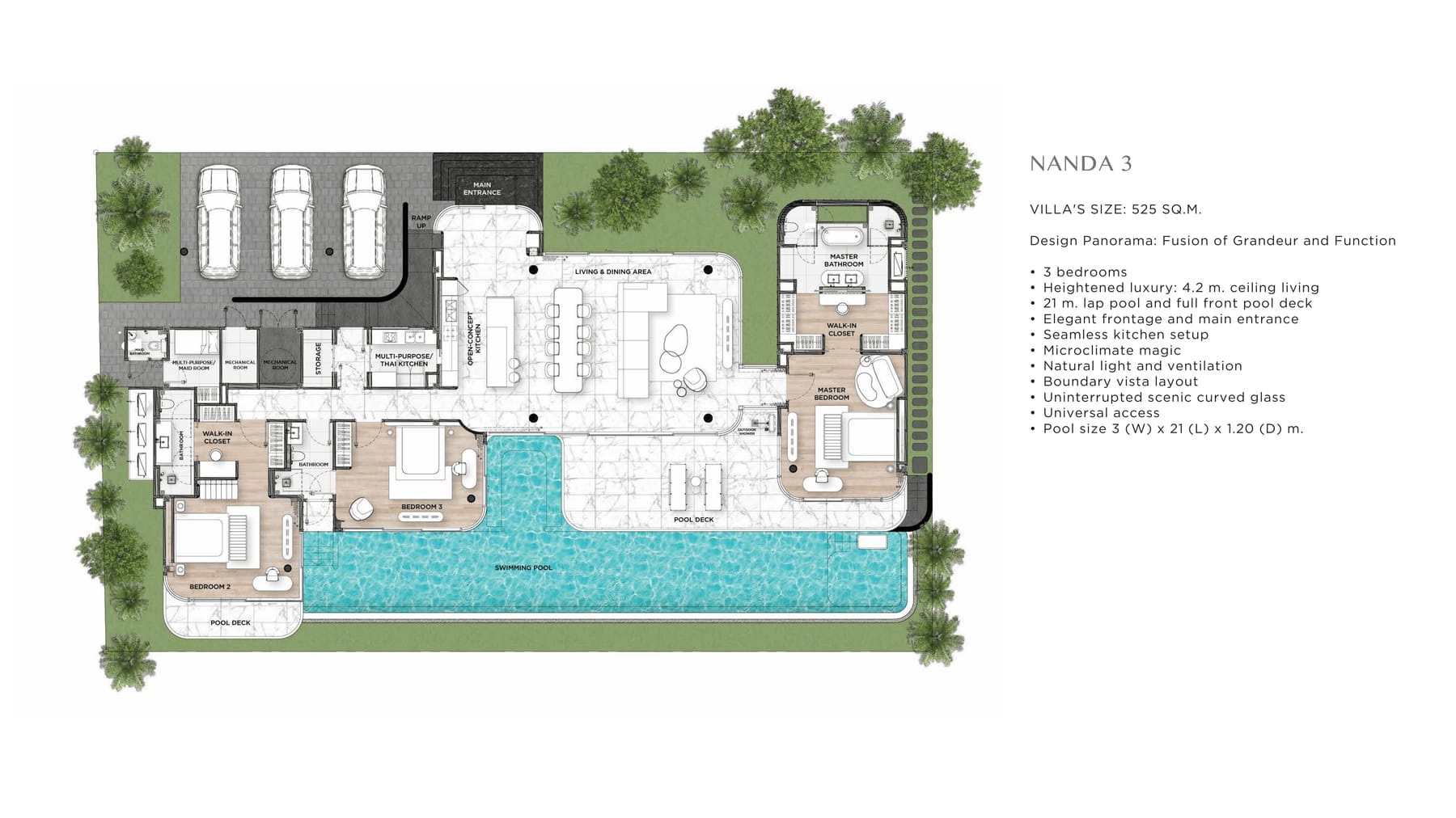 Developer's floor plan of the Nanda 3 villa at Tri Vananda, Phuket, 525 square metres