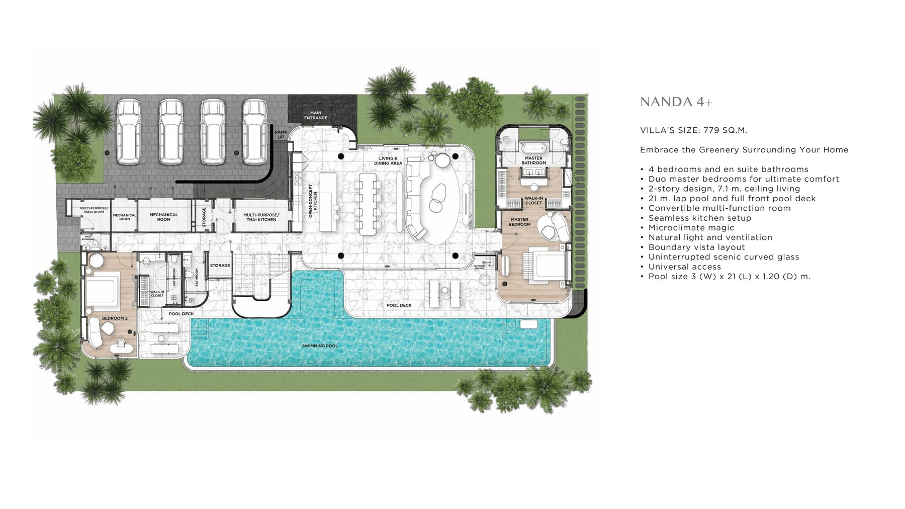 Developer's ground-floor plan of the Nanda 4+ villa at Tri Vananda, Phuket