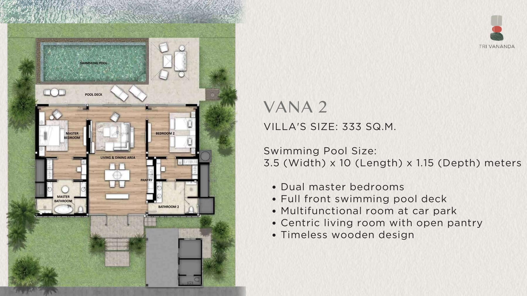 Developer's floor plan of the Vana 2 villa at Tri Vananda, Phuket, 333 square metres