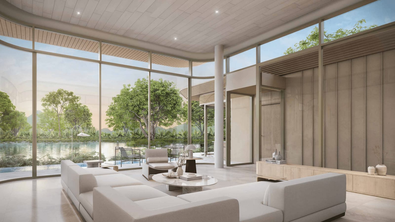 Computer-generated render of the Nanda 2 living room at Tri Vananda, Phuket