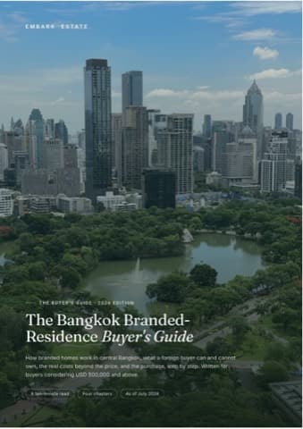 Embark Estate《曼谷品牌住宅買家指南》封面,俯瞰 Lumphini Park 與市景