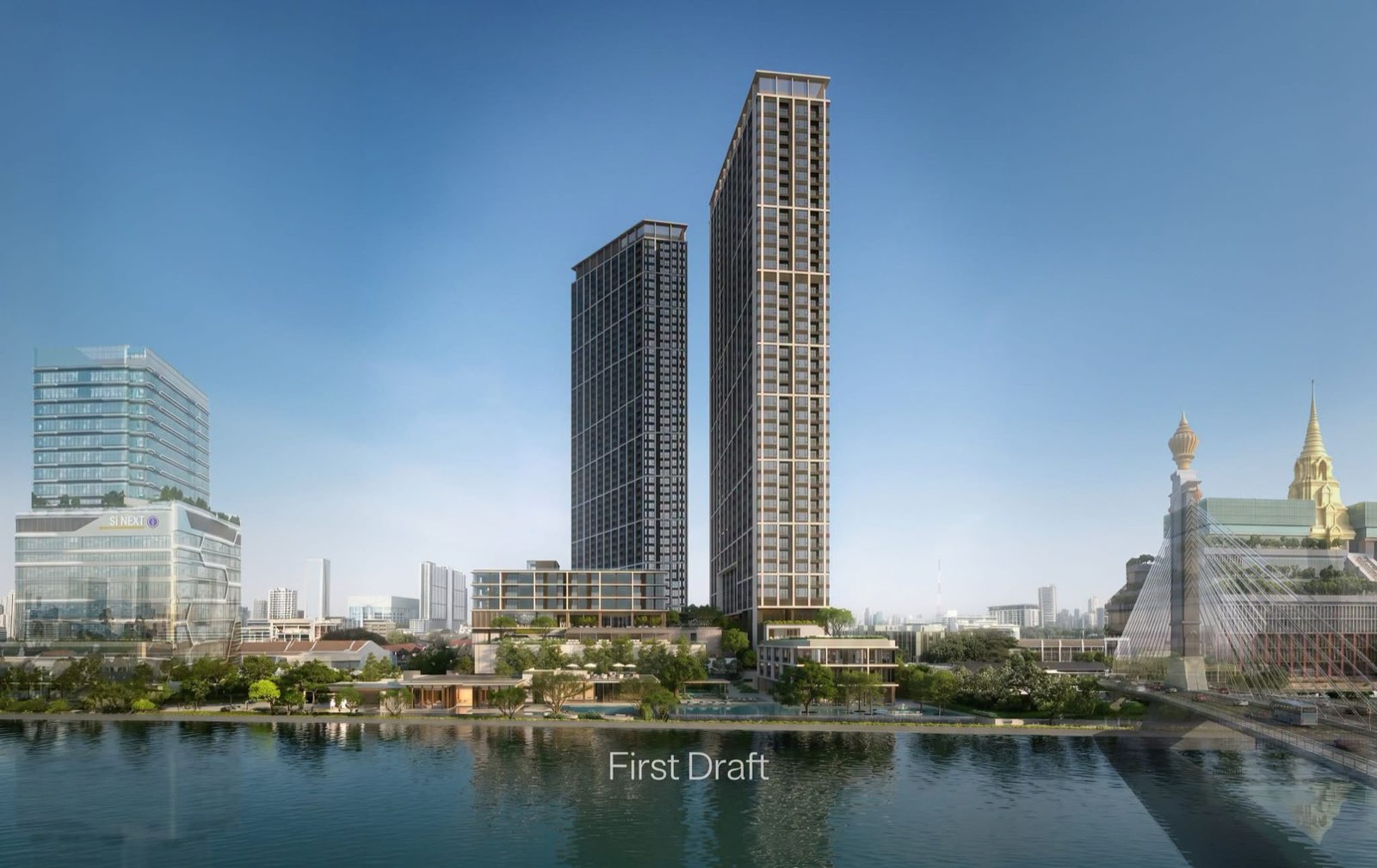Reference BAIE River Bangpho 的初步電腦效果圖:SC Asset 位於曼谷 Bang Pho、Chao Phraya 河畔的住宅大樓,緊鄰 SI NEXT 醫療中心