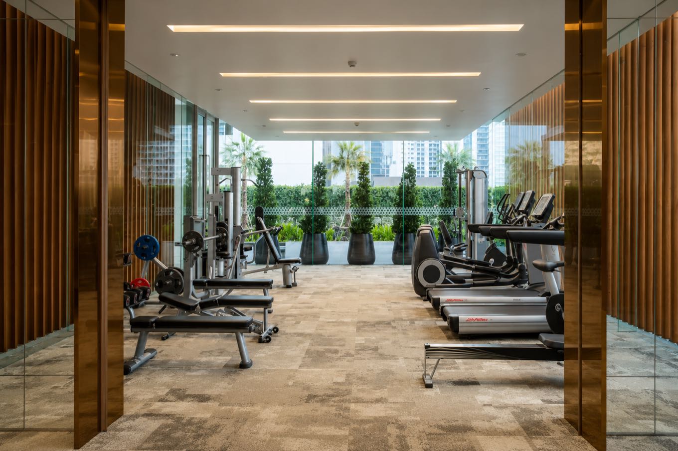 185 Rajadamri: the fitness centre with Life Fitness equipment and floor-to-ceiling city views