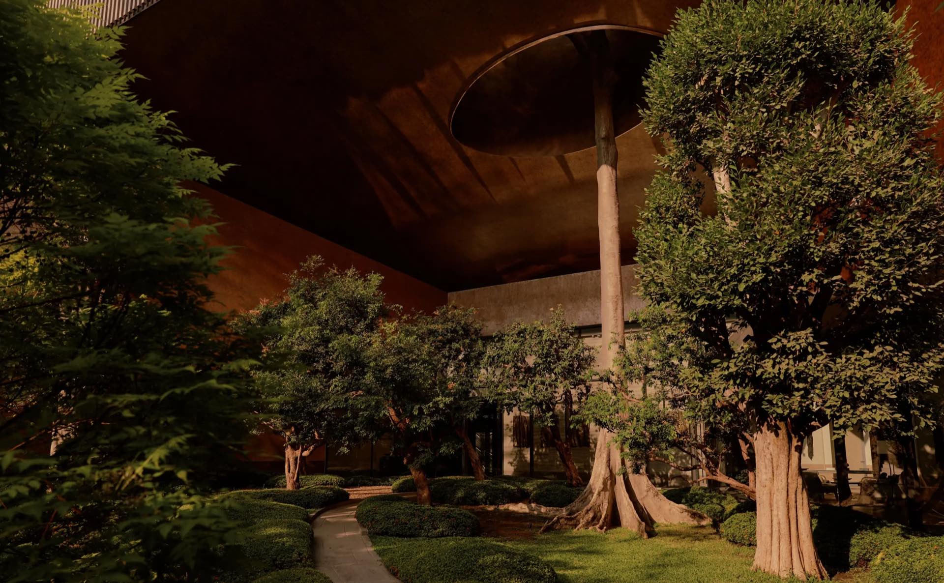 Aman Nai Lert Residences ภายนอกอาคารและจุดรับส่งในสวนใต้ส่วนอาคารที่ยื่นออกมา ท่ามกลางไม้ใหญ่จากที่ดิน Nai Lert อันเก่าแก่