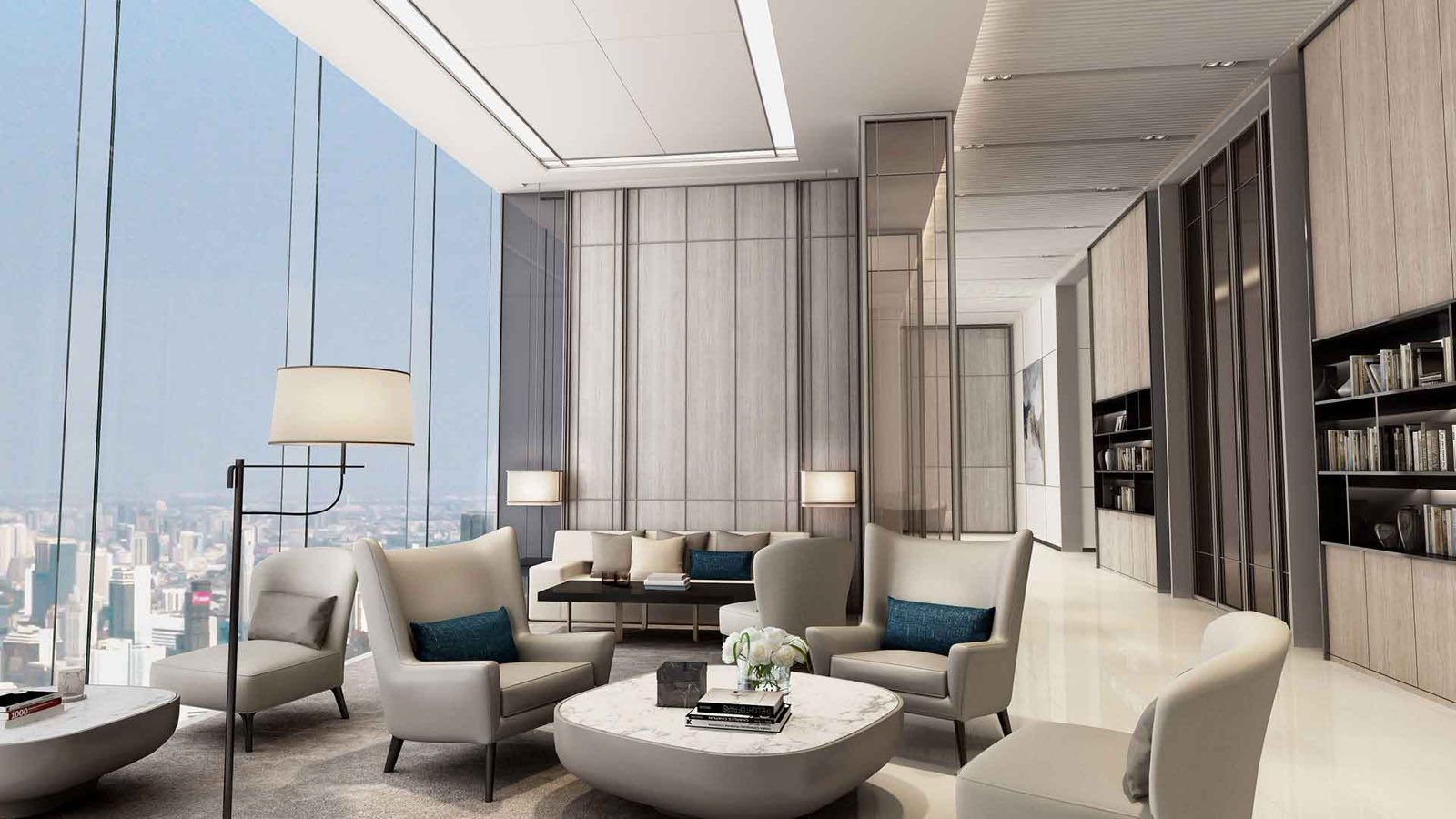 Banyan Tree Residences Riverside Bangkok: residents' library lounge with skyline view