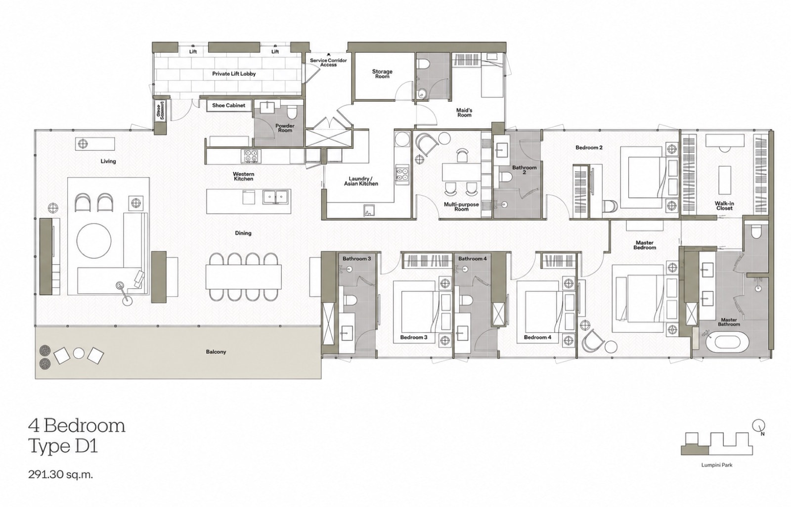 Interior of a resale residence at Dusit Central Park, 946 Rama IV Road, Bangkok, a four-bedroom residence with a park view over Lumphini Park