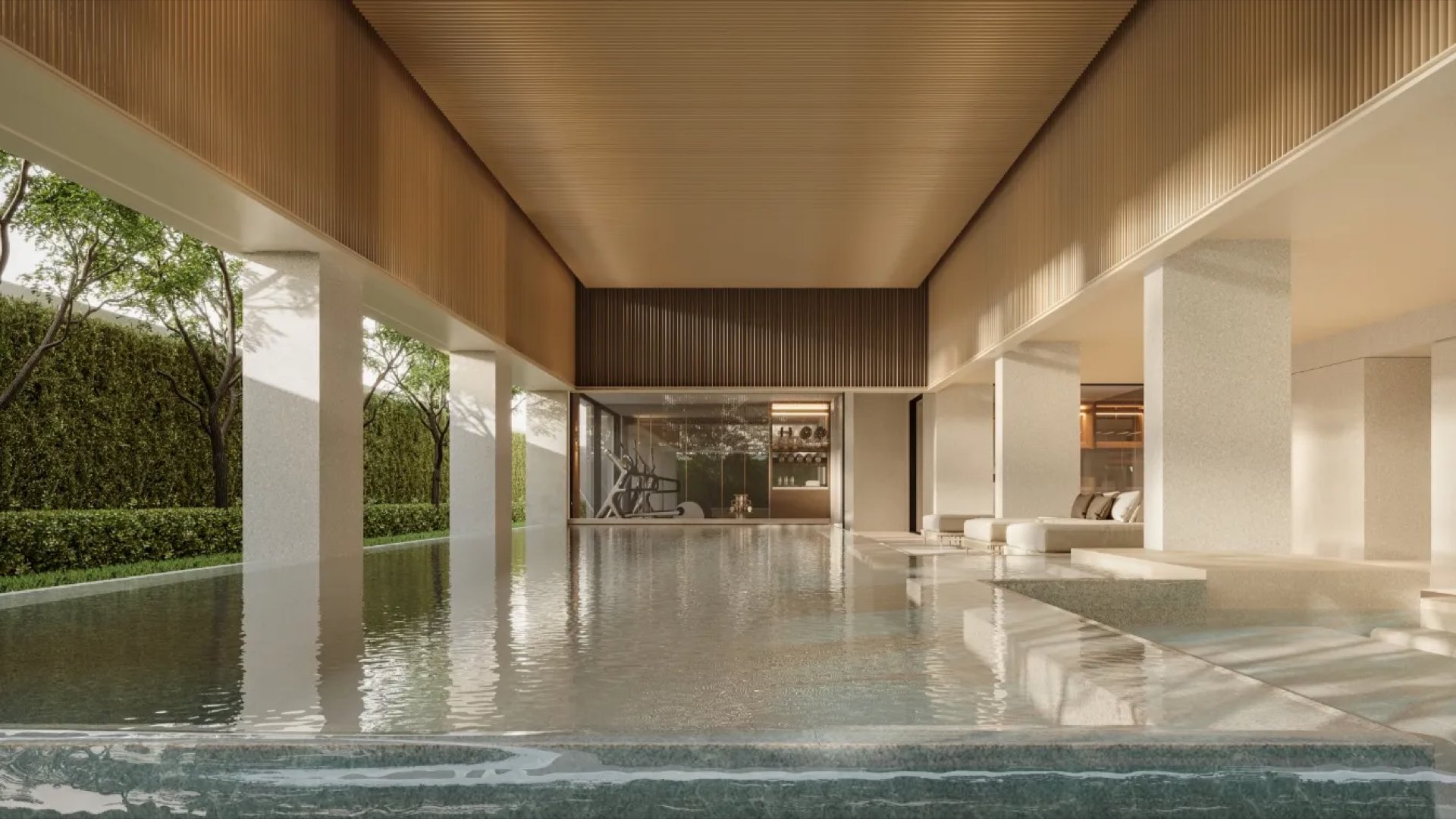 Render of the swimming pool with a poolside lounge at Eden Ekkamai, Sukhumvit, Bangkok