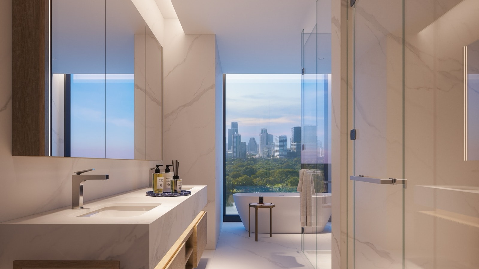 Master bathroom in an EI8HTEEN SEVEN residence at One Bangkok