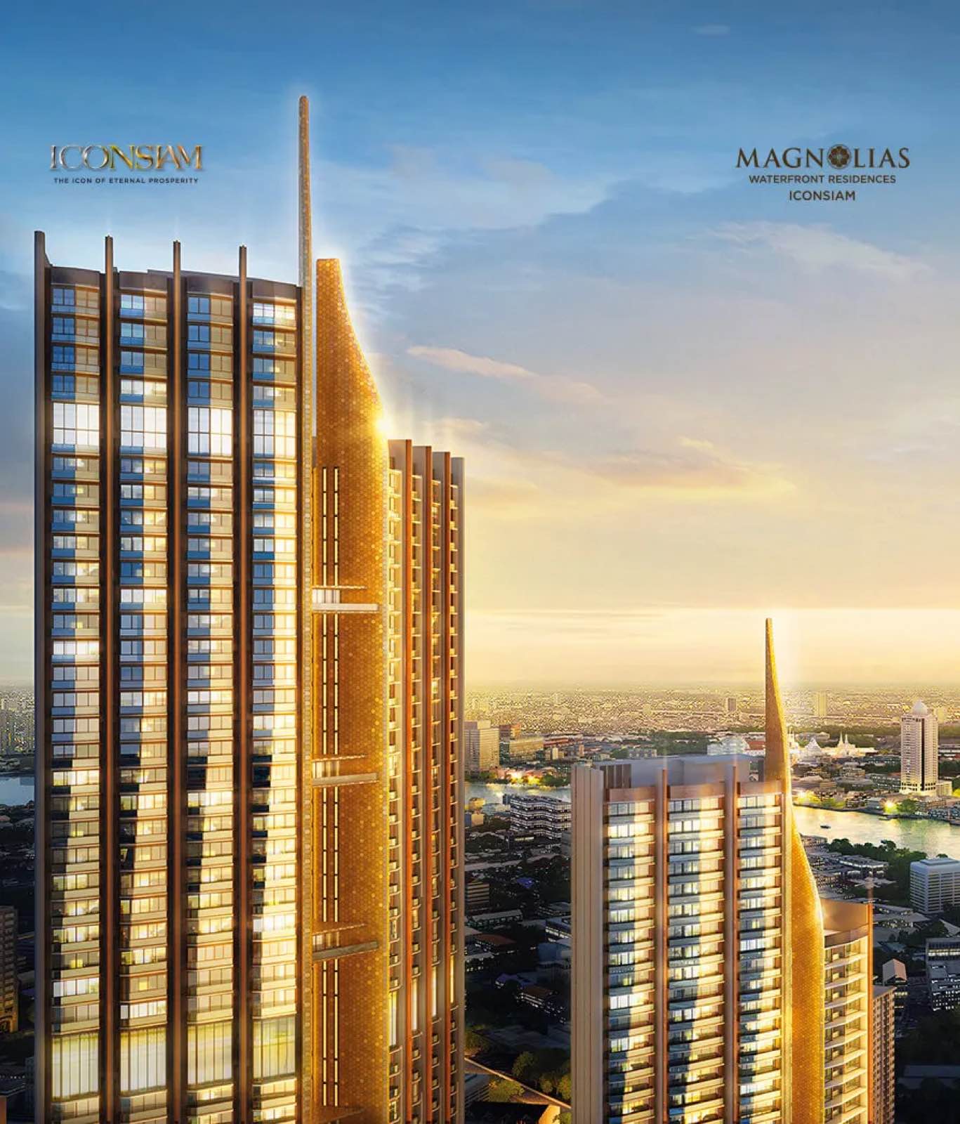 A river and city view at Magnolias Waterfront Residences, ICONSIAM, Bangkok