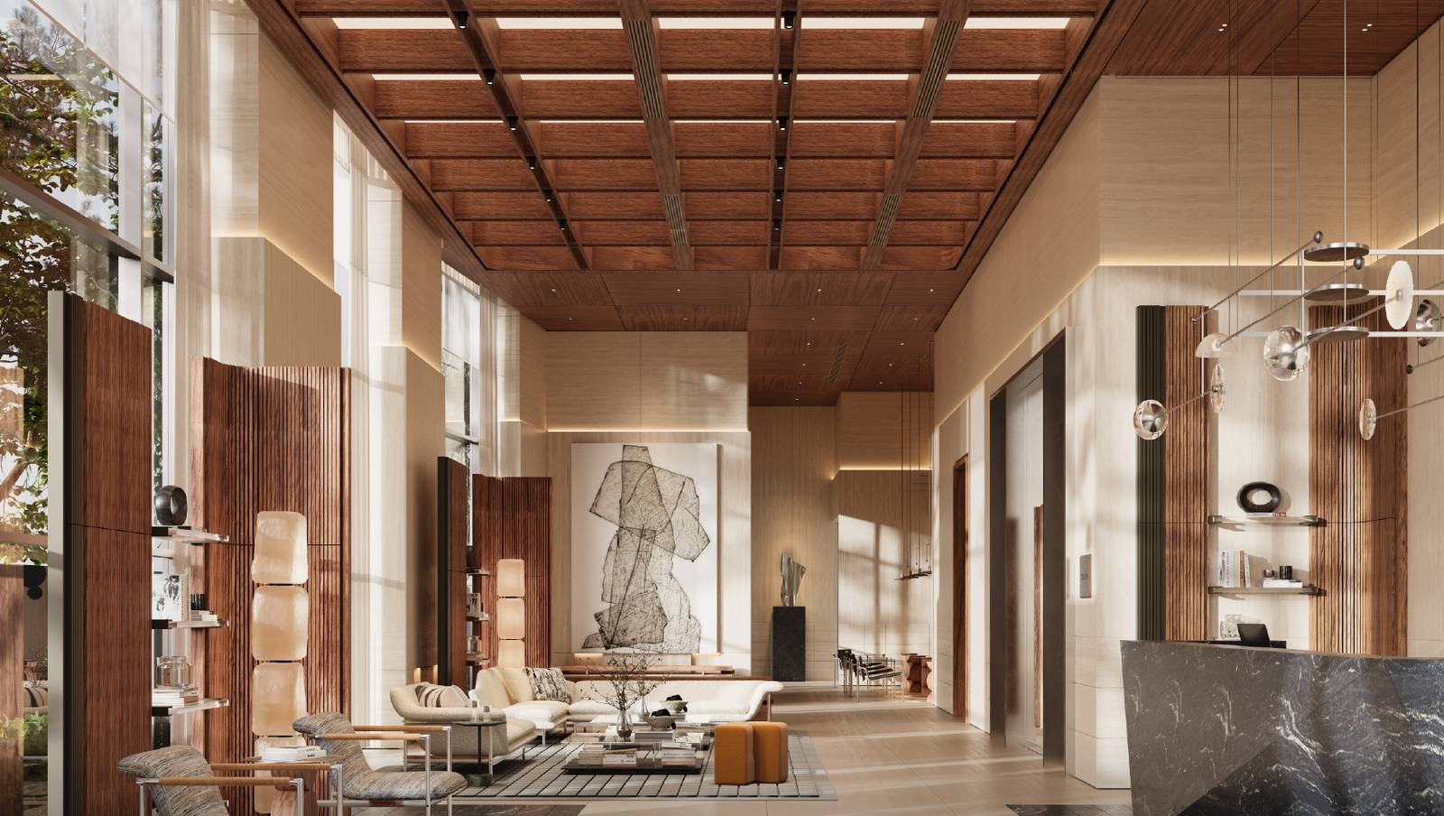 MAVISTA Phrom Phong: render of the ground-floor lobby lounge and reception