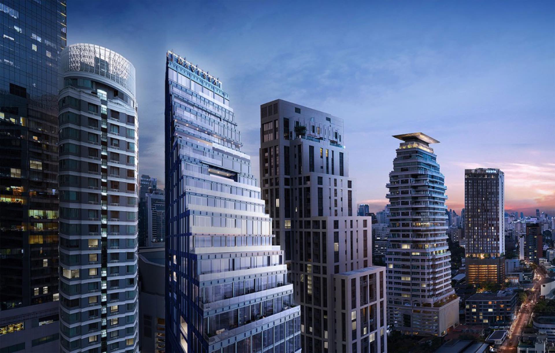 MAVISTA Phrom Phong: towers within the Phrom Phong skyline at dusk