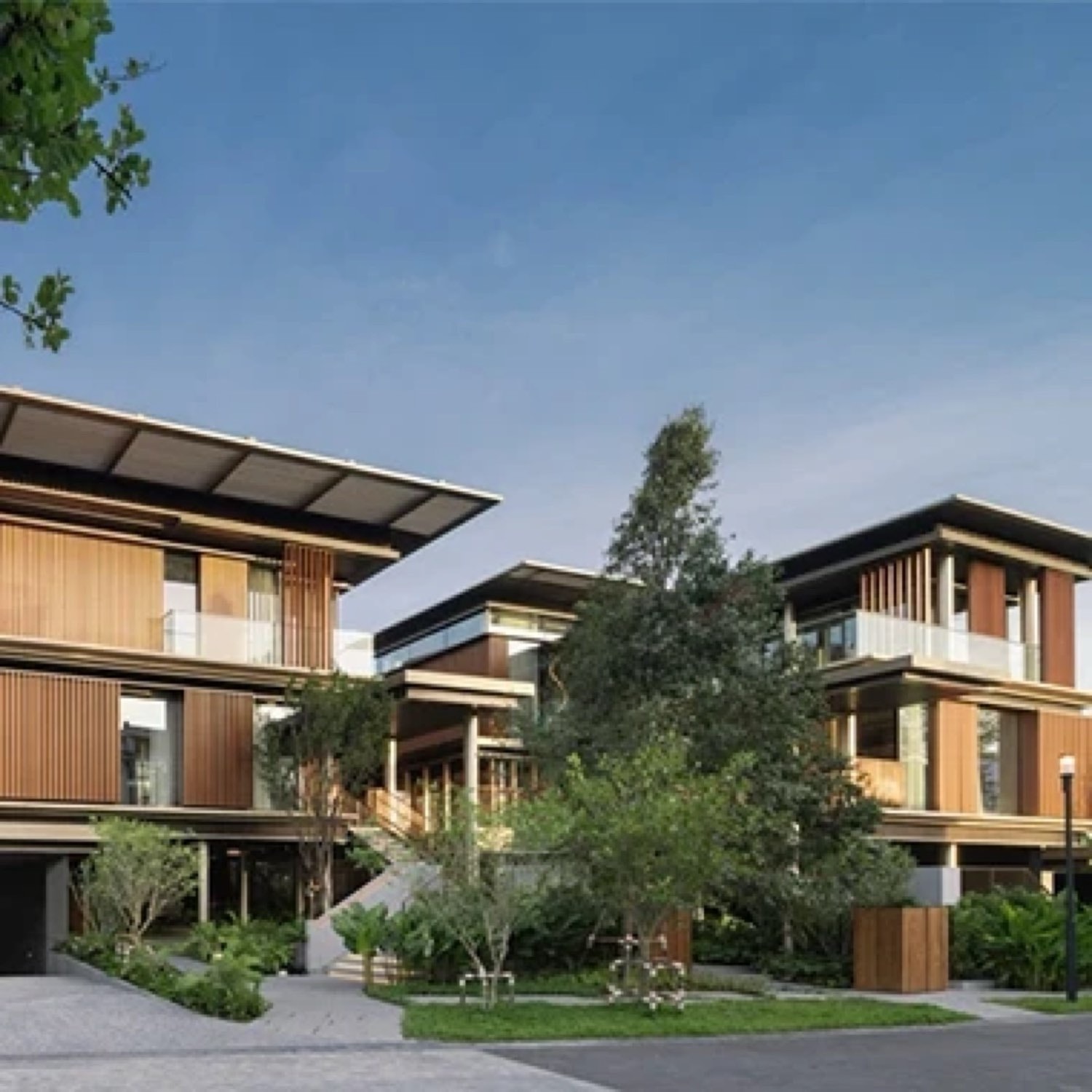 A row of family villas at Mulberry Grove Villas, The Forestias, Bang Na, Bangkok
