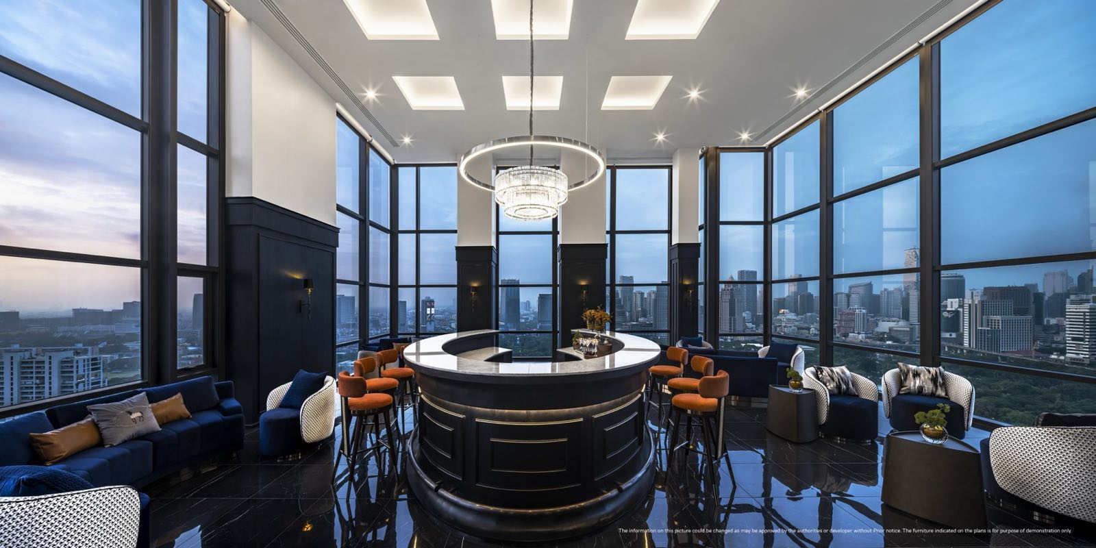 MUNIQ Langsuan: double-height sky lounge with round bar and skyline