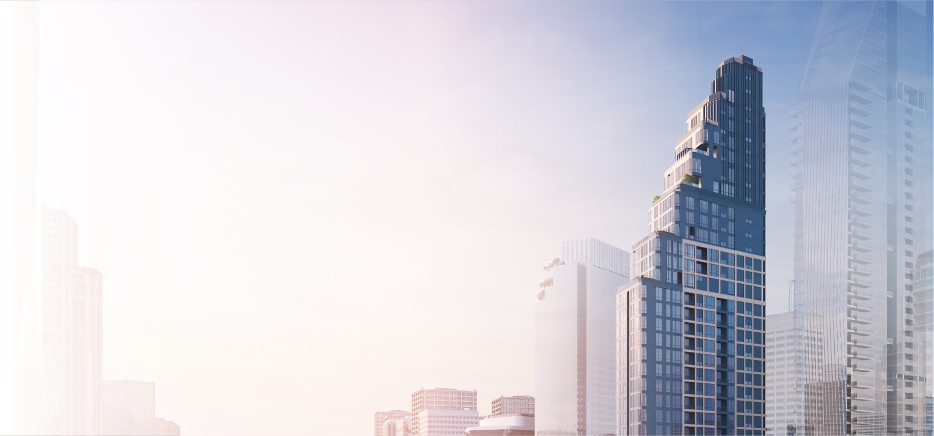 MUNIQ Phrom Phong: Full facade render of the MUNIQ Phrom Phong tower rising above the city