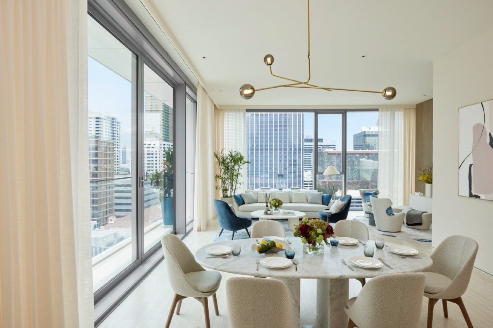 Dining living skyline — a residence at Scope Langsuan on Langsuan Road, Bangkok