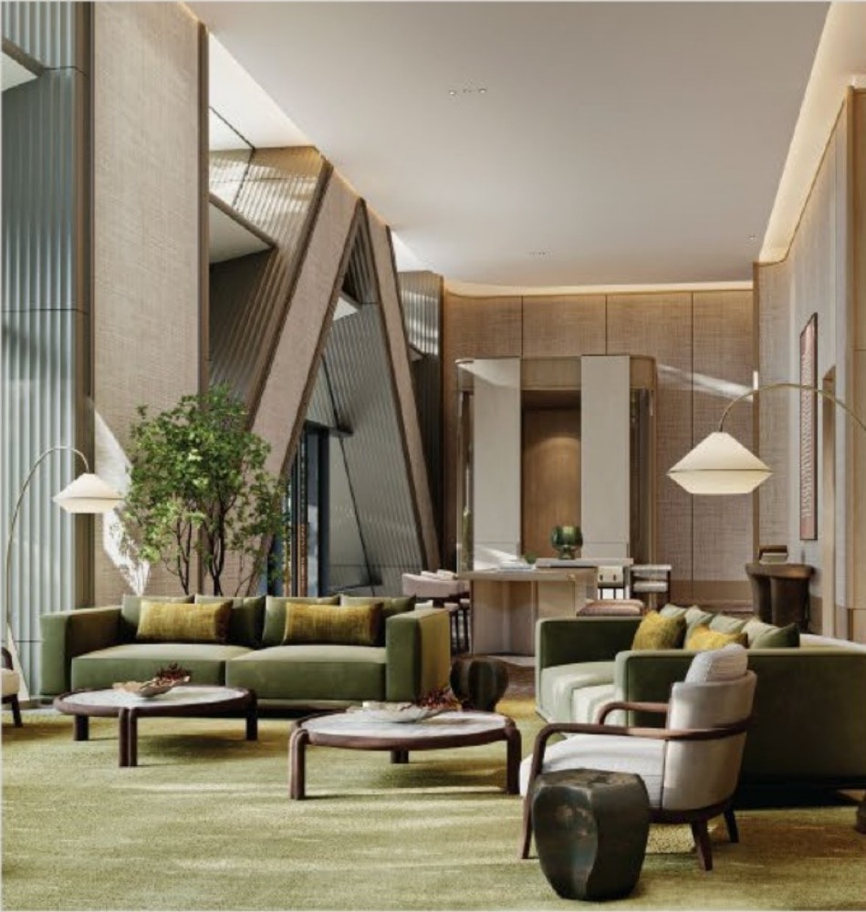 Double-height residents lounge at The Wireless Residences by Upper House