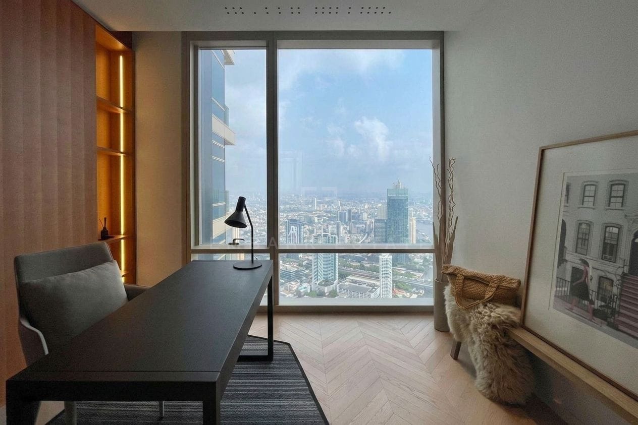 Four Seasons Private Residences Bangkok — study with desk and city view window