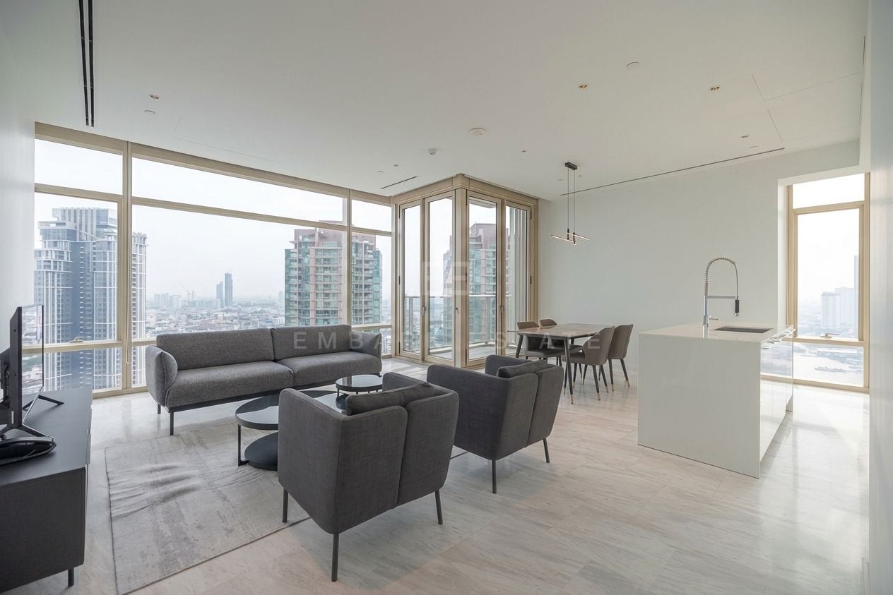 Four Seasons Private Residences Bangkok — open-plan living and dining room with kitchen island