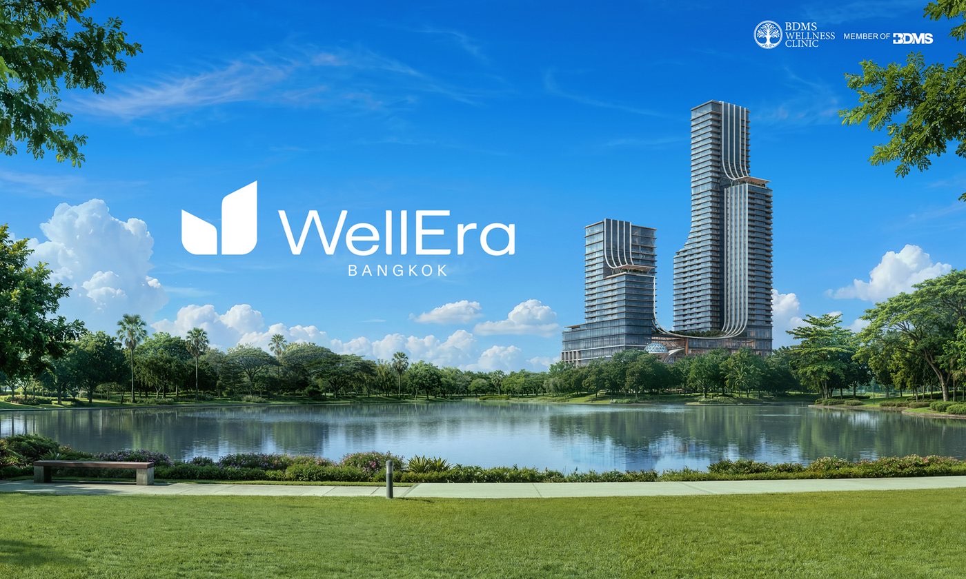 Capella Residences Bangkok 與 Urban Wellness Retreat 效果圖:BDMS 的 WellEra 綜合建案兩幢大樓,聳立於 Lumphini Park 的湖泊與草坪之後,由 BDMS 發佈