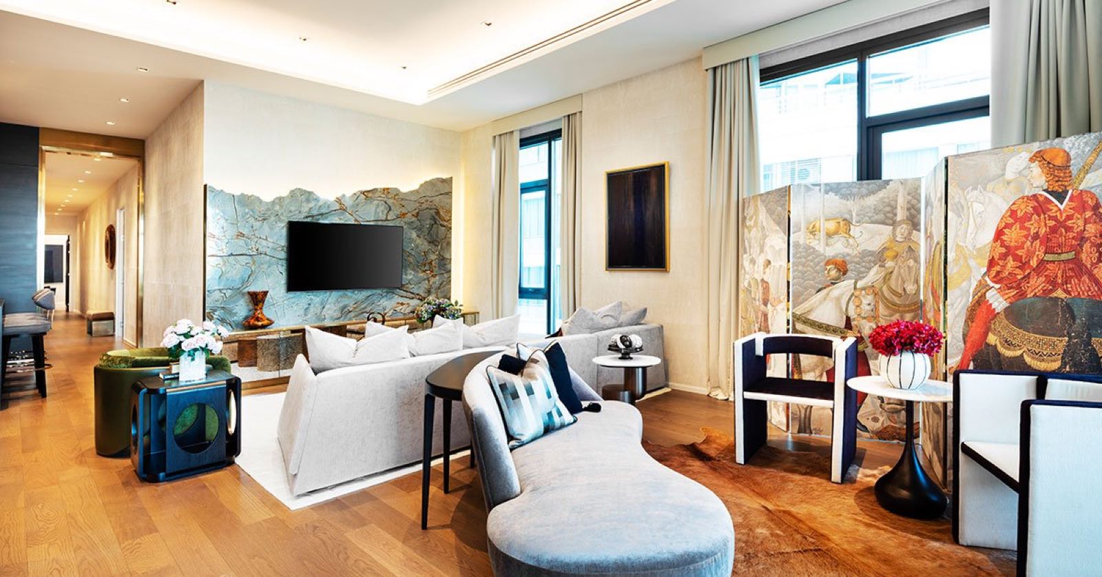 The Diplomat 39: residence living room with marble feature wall