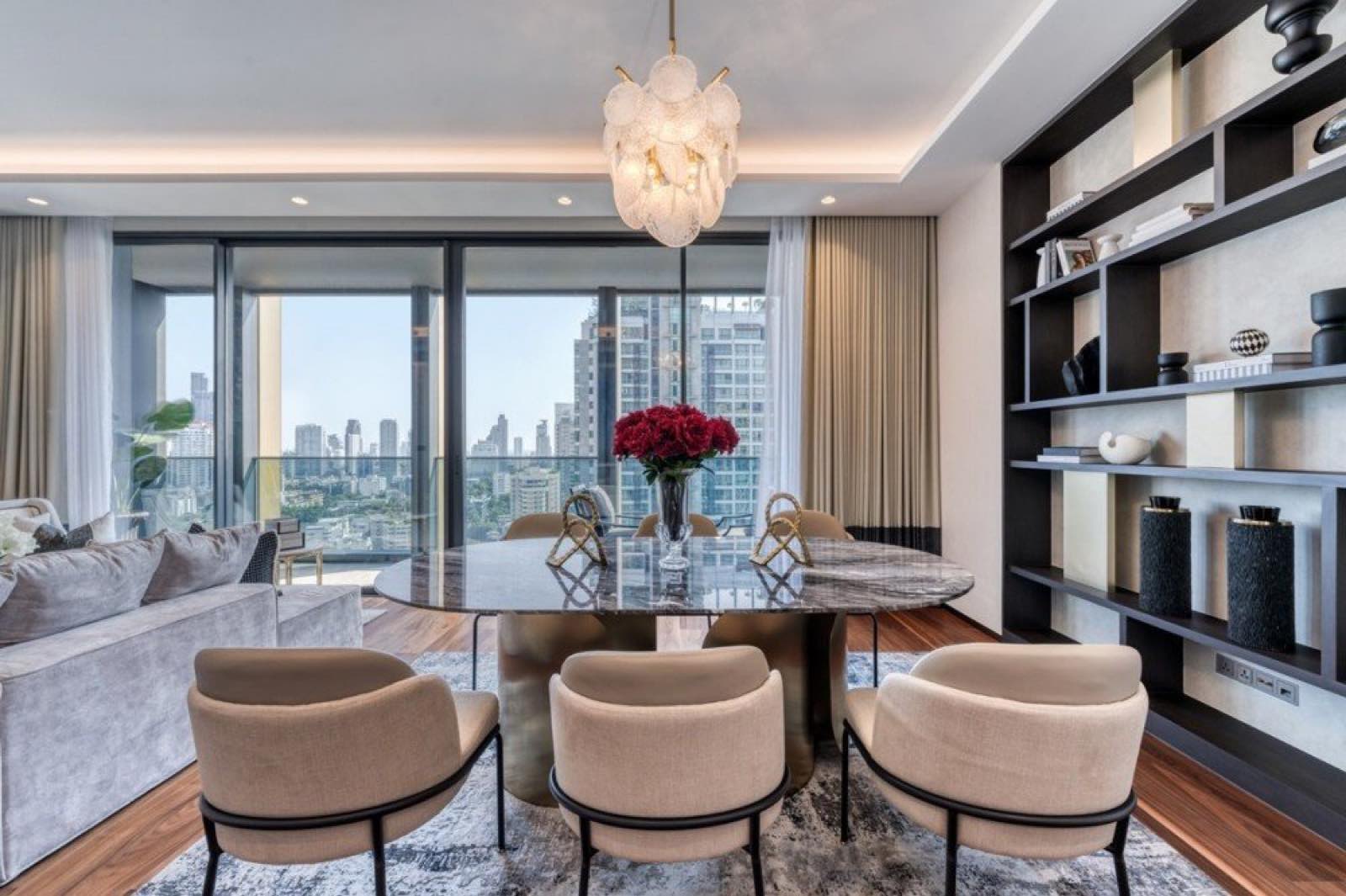 The Estelle Phrom Phong: residence living and dining room with city view