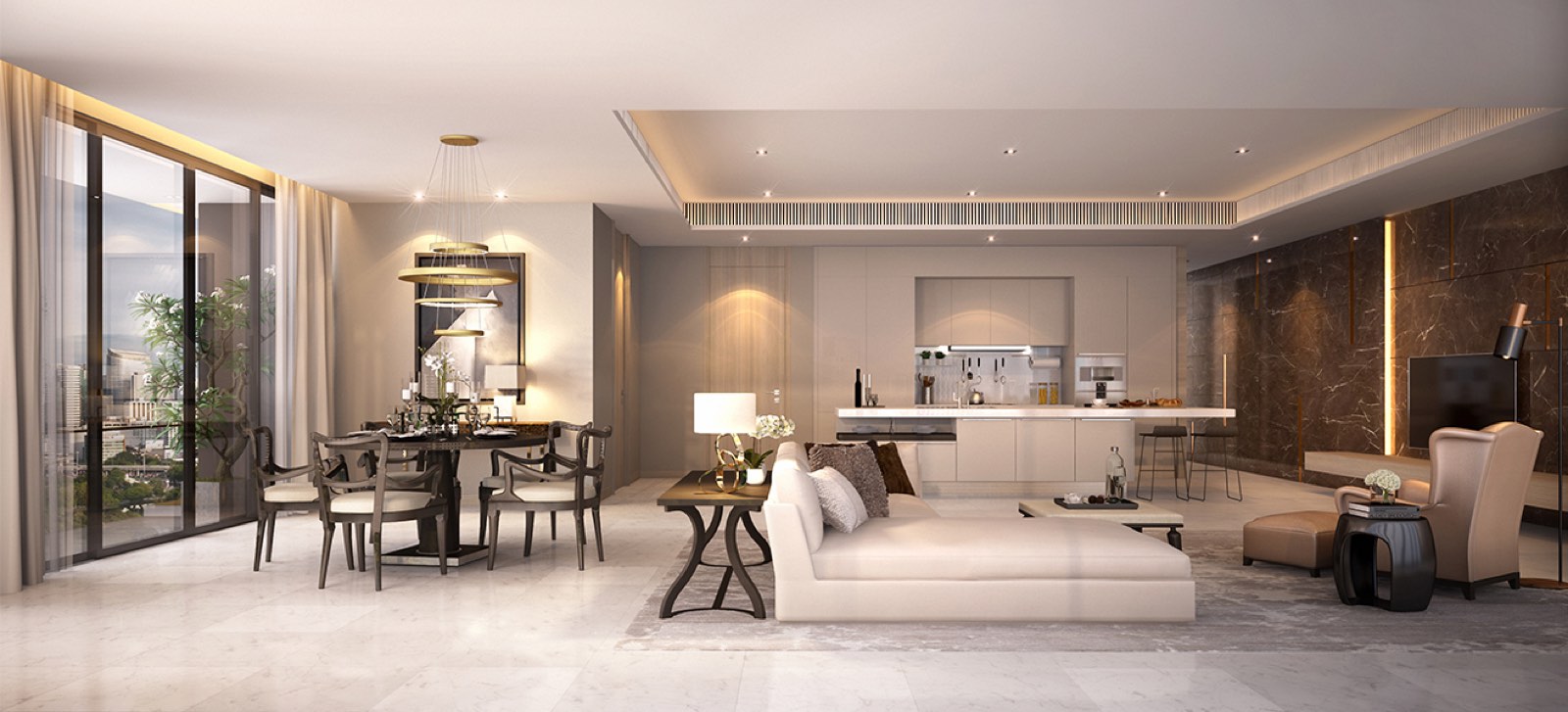 Living space in a Type A residence at Sindhorn TONSON in central Bangkok